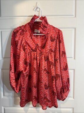 Adrienne leopard print bubble sleeve blouse medium